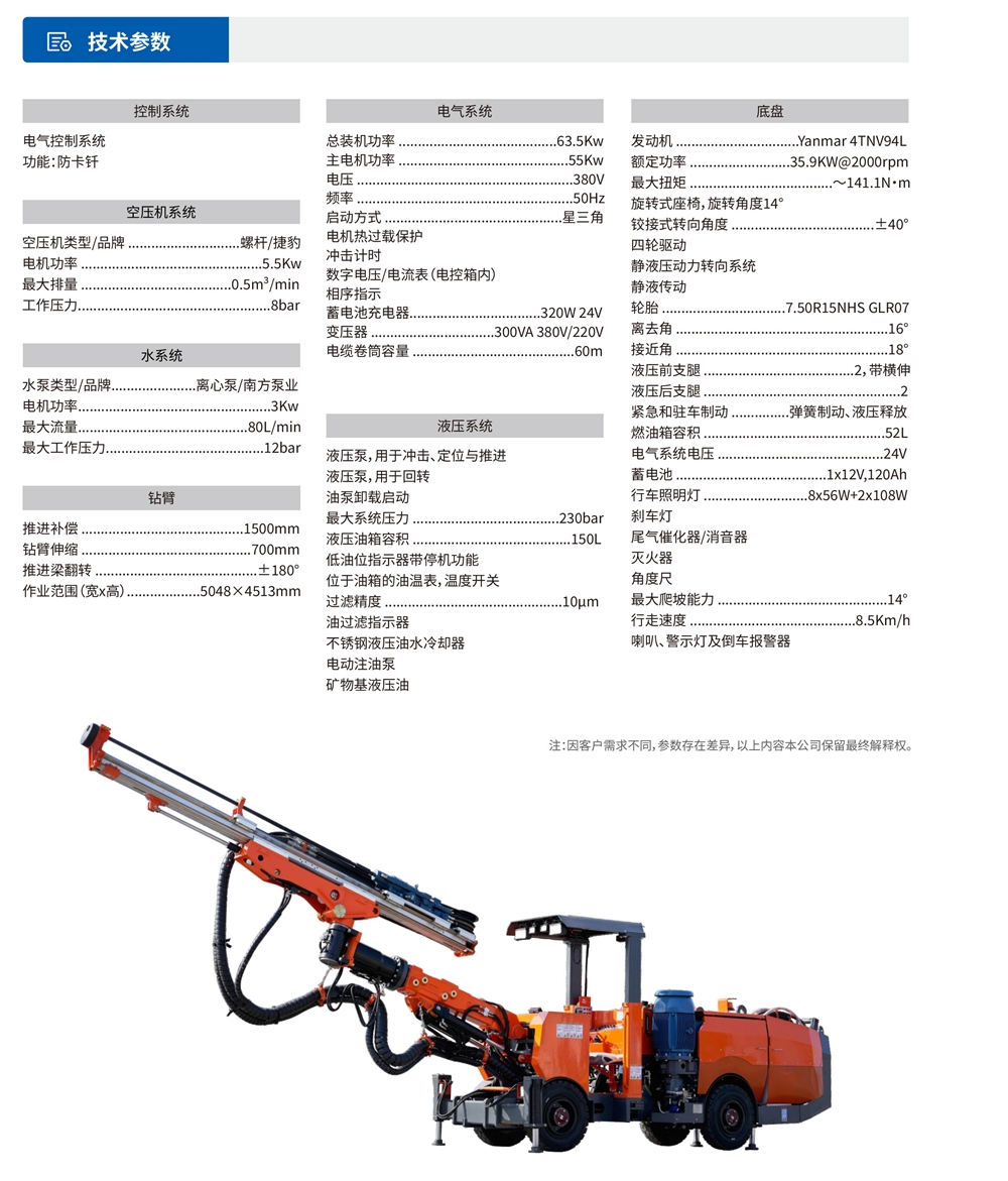 礦用液壓掘進(jìn)鉆車(chē)技術(shù)參數